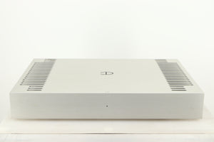 Front view of a used Densen B350Plus Monoblock Power Amplifier in a silver finish