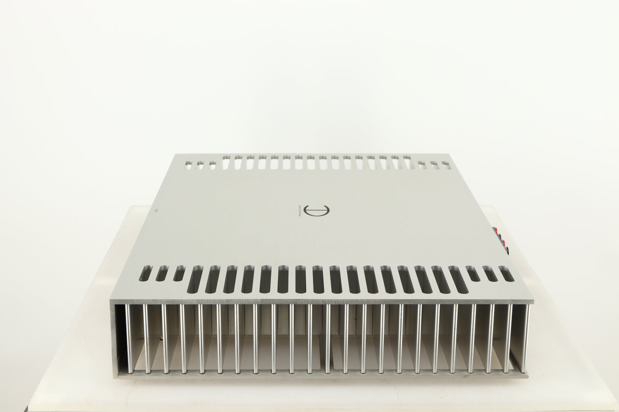 Right side view of a used Densen B350Plus Monoblock Power Amplifier in a silver finish