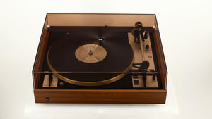 Top of a used Dual 601 Turntable / Goldring 1042 Cartridge in a walnut finish showing Lid