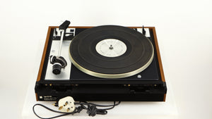 Rear view of a used Dual 601 Turntable / Goldring 1042 Cartridge in a walnut finish 