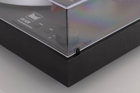 Front right corner view of a used Dual CS 429 Fully Automatic Turntable in Black finish