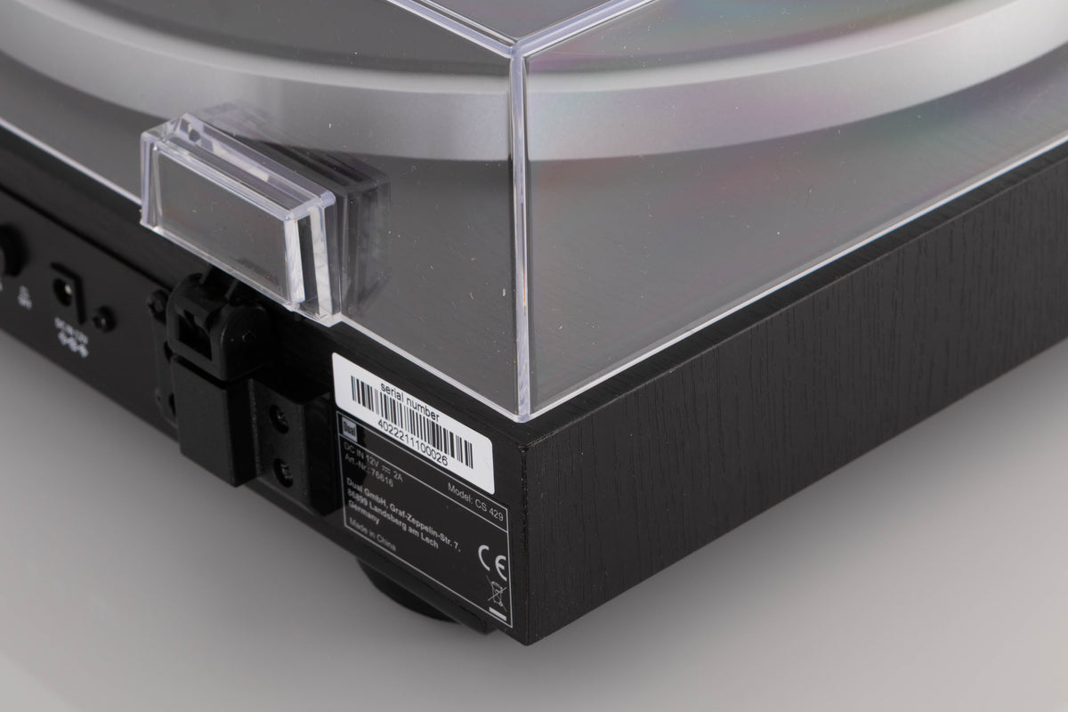 Rear right corner view of a used Dual CS 429 Fully Automatic Turntable in Black finish