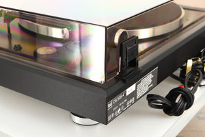 Rear right corner of a used Dual CS 505-4 Turntable in a black finish