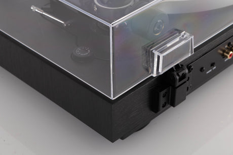 Rear left corner view of a used Dual CS 529 Fully Automatic Bluetooth Turntable in Black finish