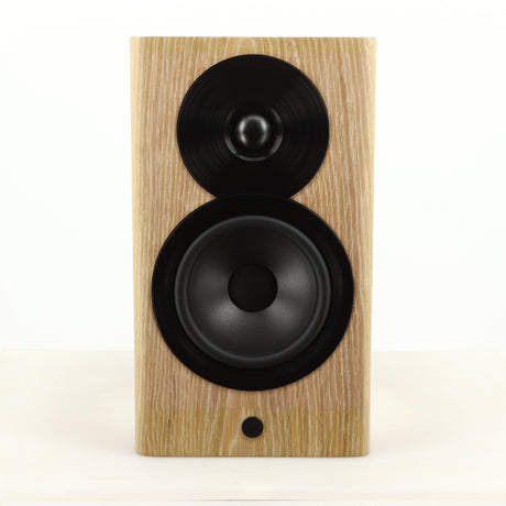 Front view of a used Dynaudio Focus 10 Standmount Speaker in a blonde finish