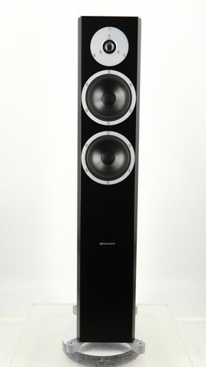 Front view of a used Dynaudio Excite X-34 Floorstanding Speaker in a satin black finish