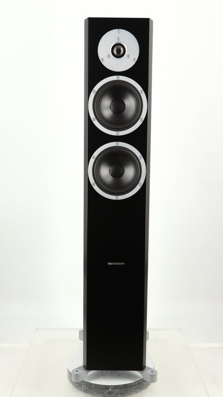 Front view of a used Dynaudio Excite X-34 Floorstanding Speaker in a satin black finish