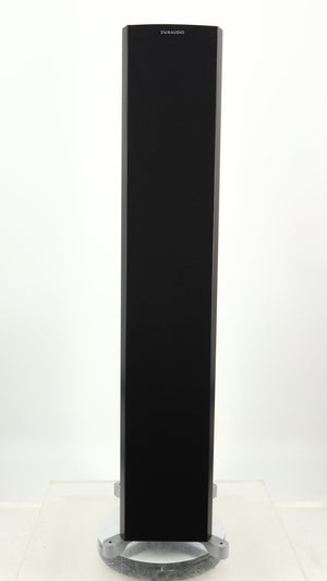 Front view of a used Dynaudio Excite X-34 Floorstanding Speaker in a satin black finish showing grille
