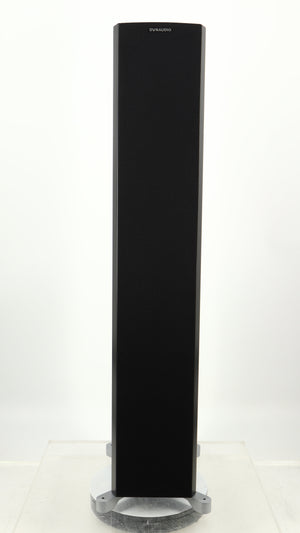 Front view of a used Dynaudio Excite X-34 Floorstanding Speaker in a satin black finish showing grille
