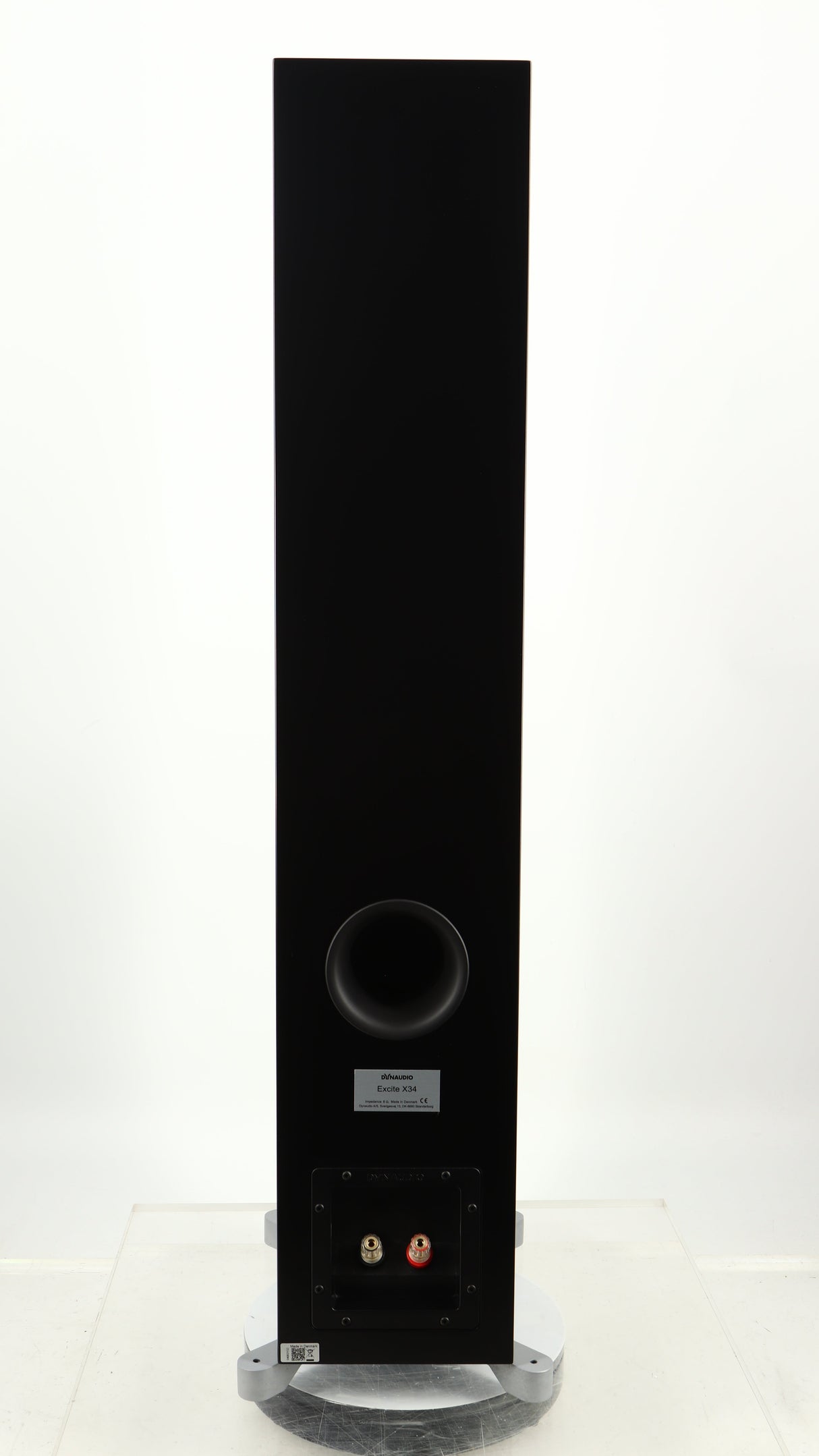 Rear view of a used Dynaudio Excite X-34 Floorstanding Speaker in a satin black finish