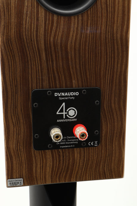 Close up view of a used Dynaudio Special 40 Standmount Speaker in Ebony Vine finish
