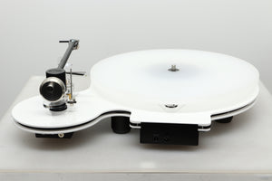 Rear view of a used Edwards Audio Apprentice Turntable in White finish