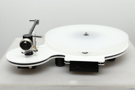 Rear view of a used Edwards Audio Apprentice Turntable in White finish