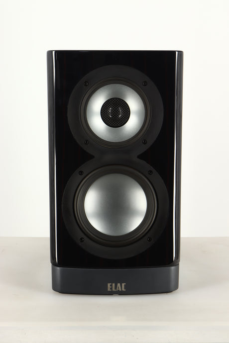 Front view of a used ELAC Navis B51 Active Standmount Speaker in Gloss Ebony Emara finish