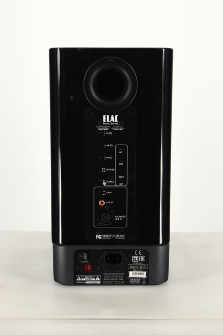 Rear view of a used ELAC Navis B51 Active Standmount Speaker in Gloss Ebony Emara finish