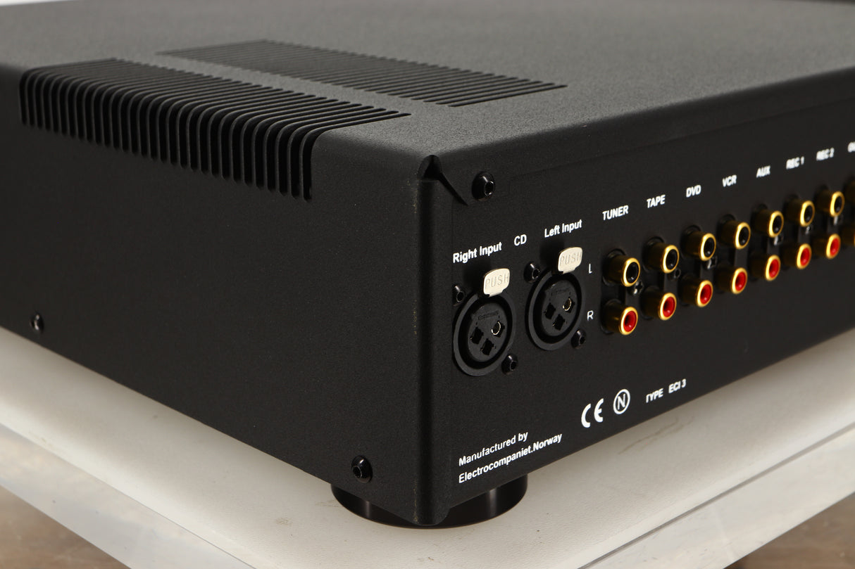 Resr left corner view of a used Electrocompaniet ECI-3 Integrated Amplifier