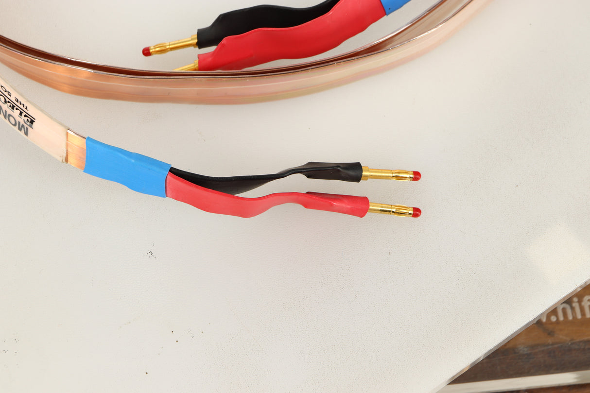 Close up view of a 3.0m ElectroFluidics Monolith 20/20 Speaker Cable 