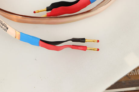 Close up view of a 3.0m ElectroFluidics Monolith 20/20 Speaker Cable 
