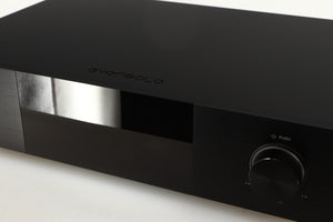 Close up of a used Eversolo DMP A8 Streamer / Pre Amplifier / DAC in a black finish showing some of the fascia