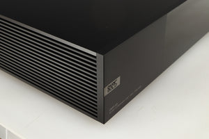 Front left corner of a used Eversolo DMP A8 Streamer / Pre Amplifier / DAC in a black finish