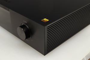 Front right corner of a used Eversolo DMP A8 Streamer / Pre Amplifier / DAC in a black finish