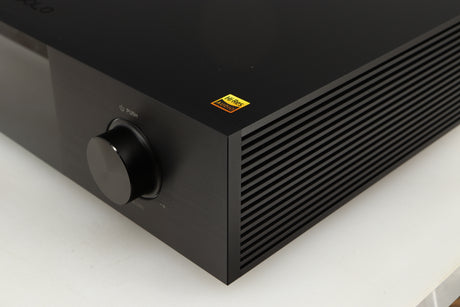 Front right corner of a used Eversolo DMP A8 Streamer / Pre Amplifier / DAC in a black finish