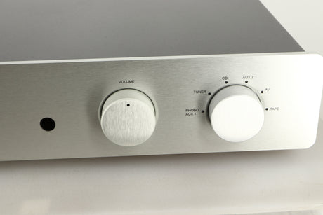 Close up view of a used Exposure 2510 Integrated Amplifier in Titanium finish