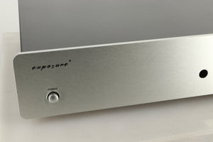 Close up view of a used Exposure 2510 Integrated Amplifier in Titanium finish