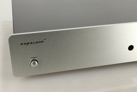 Close up view of a used Exposure 2510 Integrated Amplifier in Titanium finish