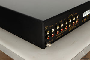 Rear left corner view of a used Exposure 2510 Integrated Amplifier in Titanium finish