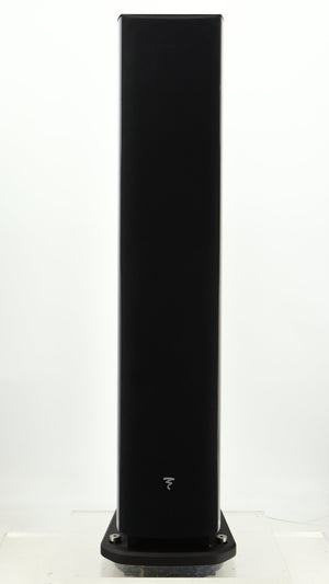 Front view of a used Focal Aria 936 K2 Floorstanding Speaker in a ash grey finish showing Grille