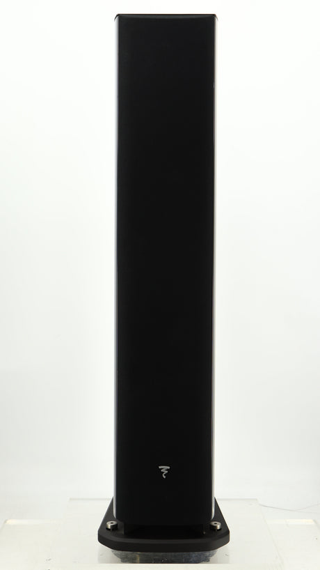 Front view of a used Focal Aria 936 K2 Floorstanding Speaker in a ash grey finish showing Grille
