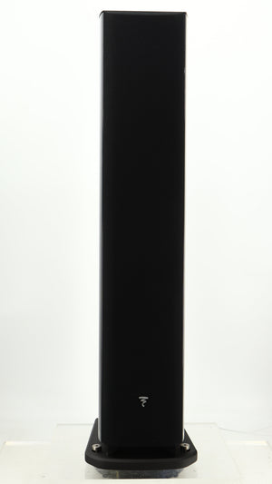 Front view of a used Focal Aria 936 K2 Floorstanding Speaker in a ash grey finish showing Grille