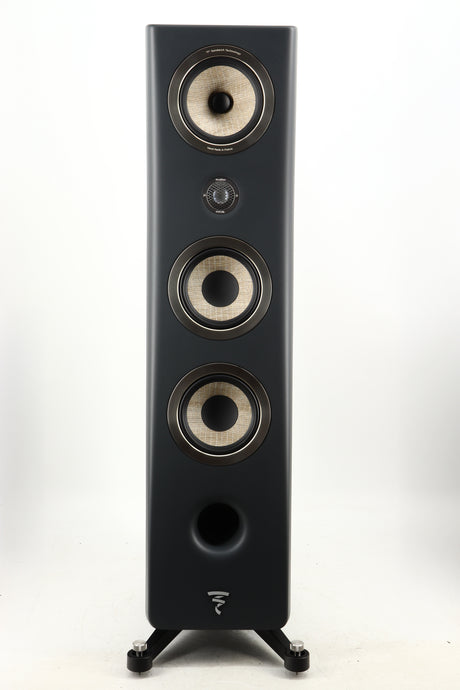 Front view of a used Focal Kanta N2 Floorstanding Speaker in a walnut grey finish 