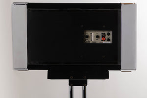 Close up of a used Gale GS401 Standmount Speakers W/ Stand in a Chrome finish showing rear