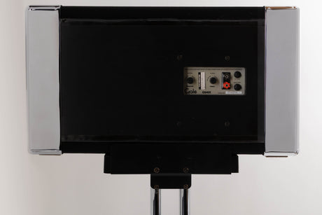 Close up of a used Gale GS401 Standmount Speakers W/ Stand in a Chrome finish showing rear