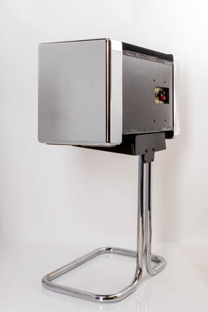 Rear right corner of a used Gale GS401 Standmount Speakers W/ Stand in a Chrome finish