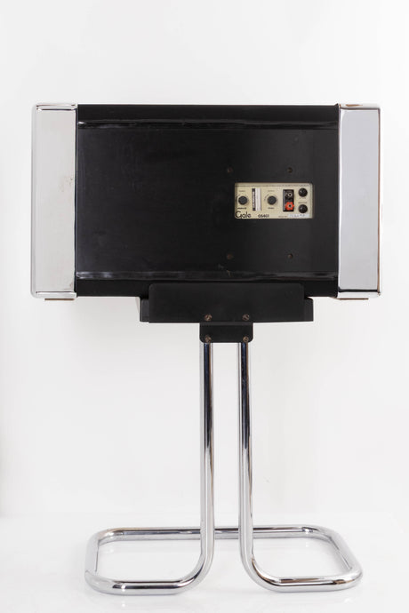 Rear view of a used Gale GS401 Standmount Speakers W/ Stand in a Chrome finish