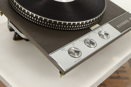 Front left corner view of a used Garrard 401 Turntable