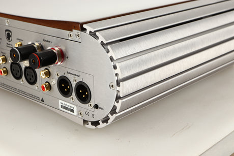 Rear right corner view of a used GATO DIA-250S Integrated Amplifier in High Gloss Walnut finish