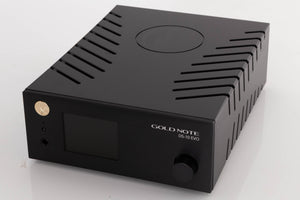 Close up of a used Goldnote DS-10 Evo Streaming Digital Analogue Converter in a Black finish showing fascia