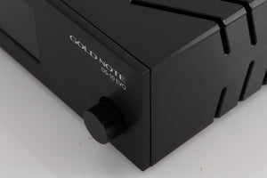 Front right corner of a used Goldnote DS-10 Evo Streaming Digital Analogue Converter in a Black finish