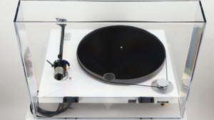 Rear view of a used Gold Note Valore 425 Plus Turntable W/ Tonearm in a white finish