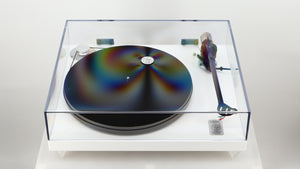 Top of a used Gold Note Valore 425 Plus Turntable W/ Tonearm in a white finish