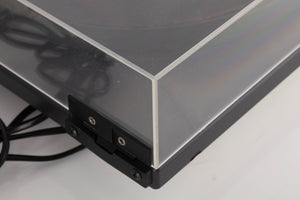 Rear left corner of a used Goldring GR1.2 Turntable W/ Linn Basik Cartridge in a Black finish