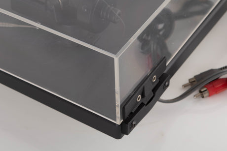 Rear right corner of a used Goldring GR1.2 Turntable W/ Linn Basik Cartridge in a Black finish