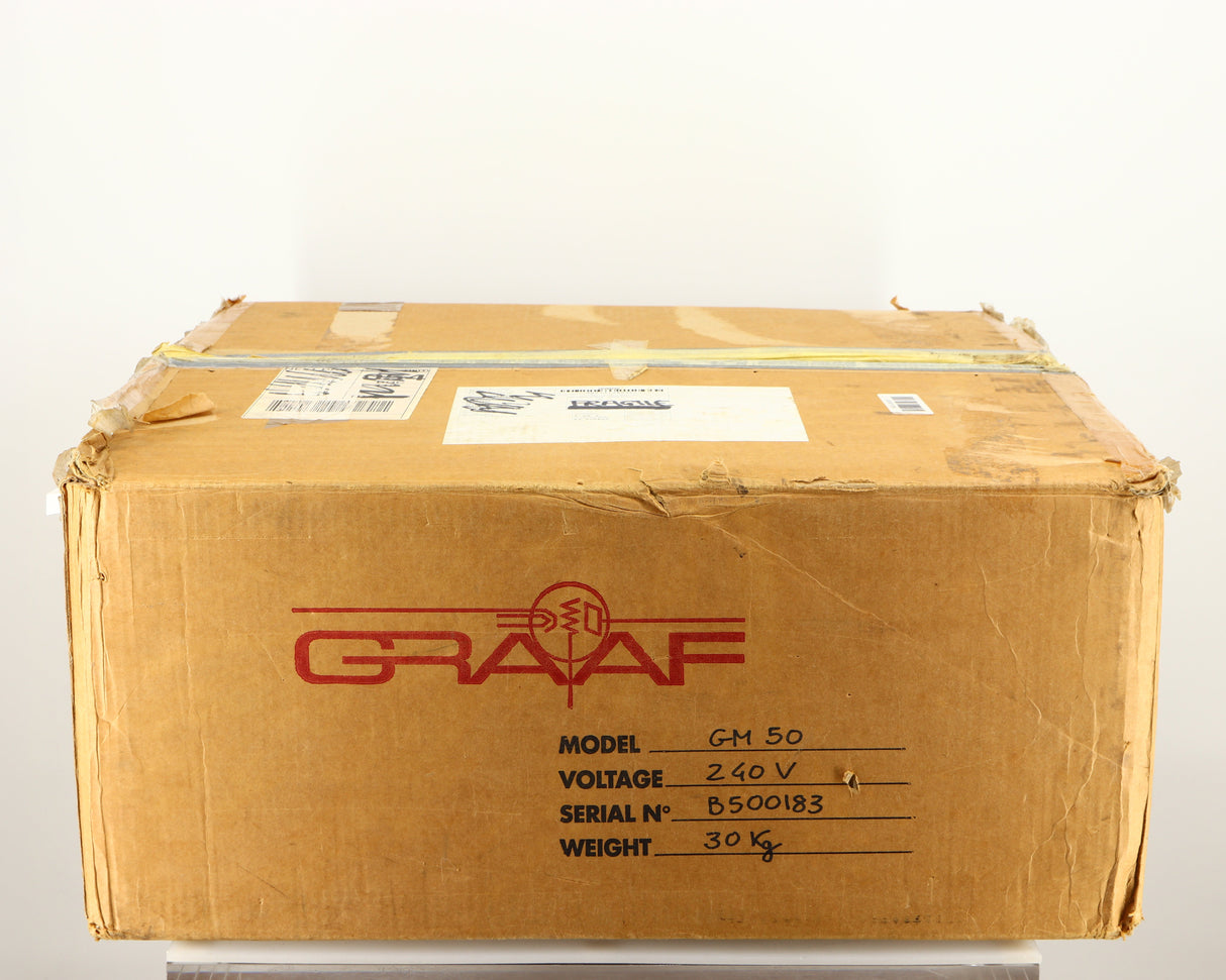 Box for a used Graaf GM50 Integrated Amplifier in a black finish