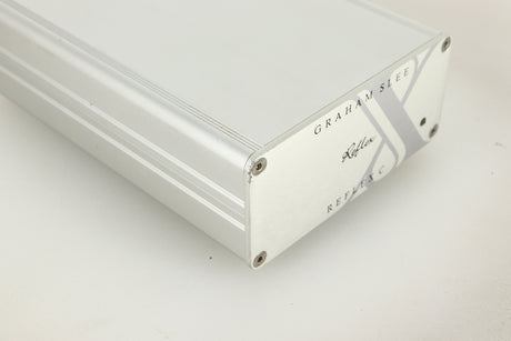 Front left corner view of a used Graham Slee Reflex C MC Phonostage