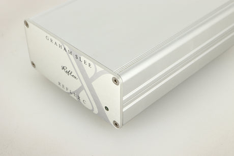 Front right corner view of a used Graham Slee Reflex C MC Phonostage