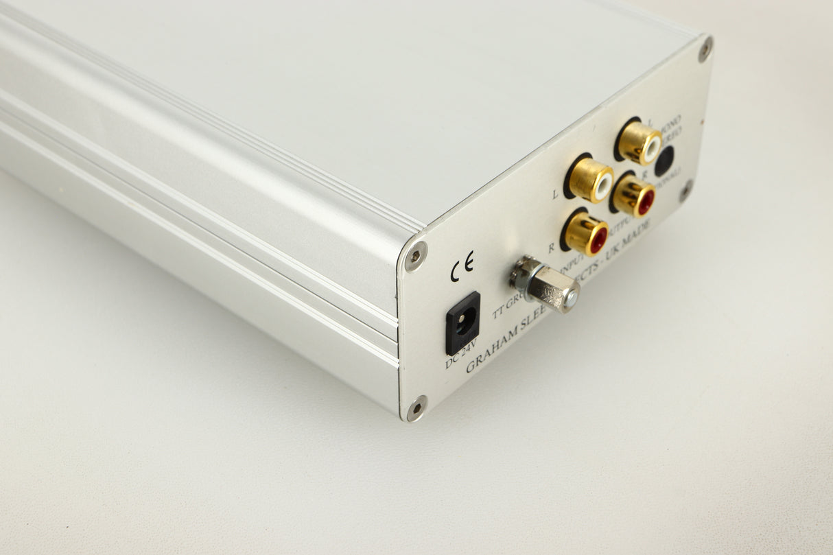 Rear left corner view of a used Graham Slee Reflex C MC Phonostage